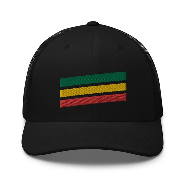 Rasta Hat, Reggae Hat, Reggae Gift, Music Festival Hat, Green Gold and Red Stripe Trucker Cap Snapback