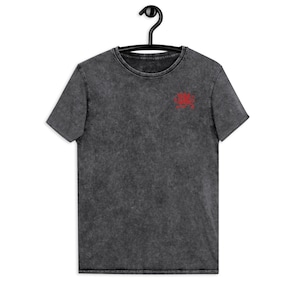 Embroidered Welsh Dragon Denim T-Shirt, Wales Shirt, Welsh Shirt, Welsh Gift, Gift for Welsh Boyfriend, Wales Fathers Day, Welsh Rugby Shirt