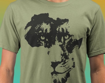 African Lion Face T-Shirt | Safari Culture | Africa Map | African Lion Safari