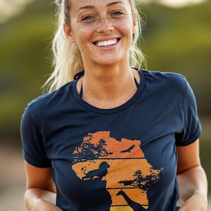 T-shirt africain de safari de carte de l'Afrique | Lion Girafe Vautour | Coucher de soleil vintage | Parc national Kruger
