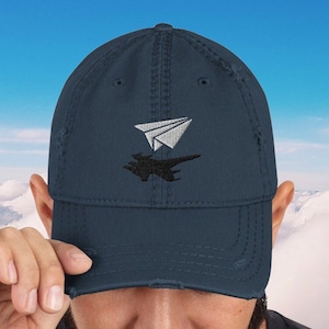 Paper Airplane Aeronautical Engineer Embroidered Distressed Dad Hat