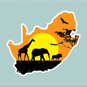 Por do sol do savana do safari de África do Sul <br>de <br> Crie Seu Próprio Produto! Pôr do sol no deserto de Savannah | Girafa Elefante Gnu Abutre