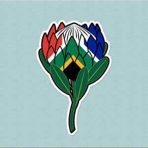 Protea Flower South Africa Flag Sticker |  National Symbol | South African Sport