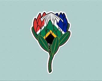 Protea Flower South Africa Flag Sticker |  National Symbol | South African Sport