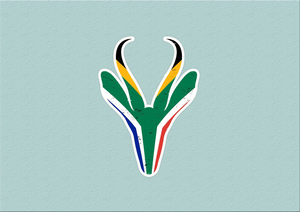 Springbok Labelling Springbok Face Sticker | South Africa Flag Distressed | Hier Kom Die ...