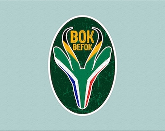 Bok Befok Springbok Face South Africa Flag stickers | Hier Kom Die Bokke | Lekker Boet