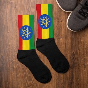 Ethiopia Flag Socks Africa | Rasta Colors | Coffee Beans | Habesha People