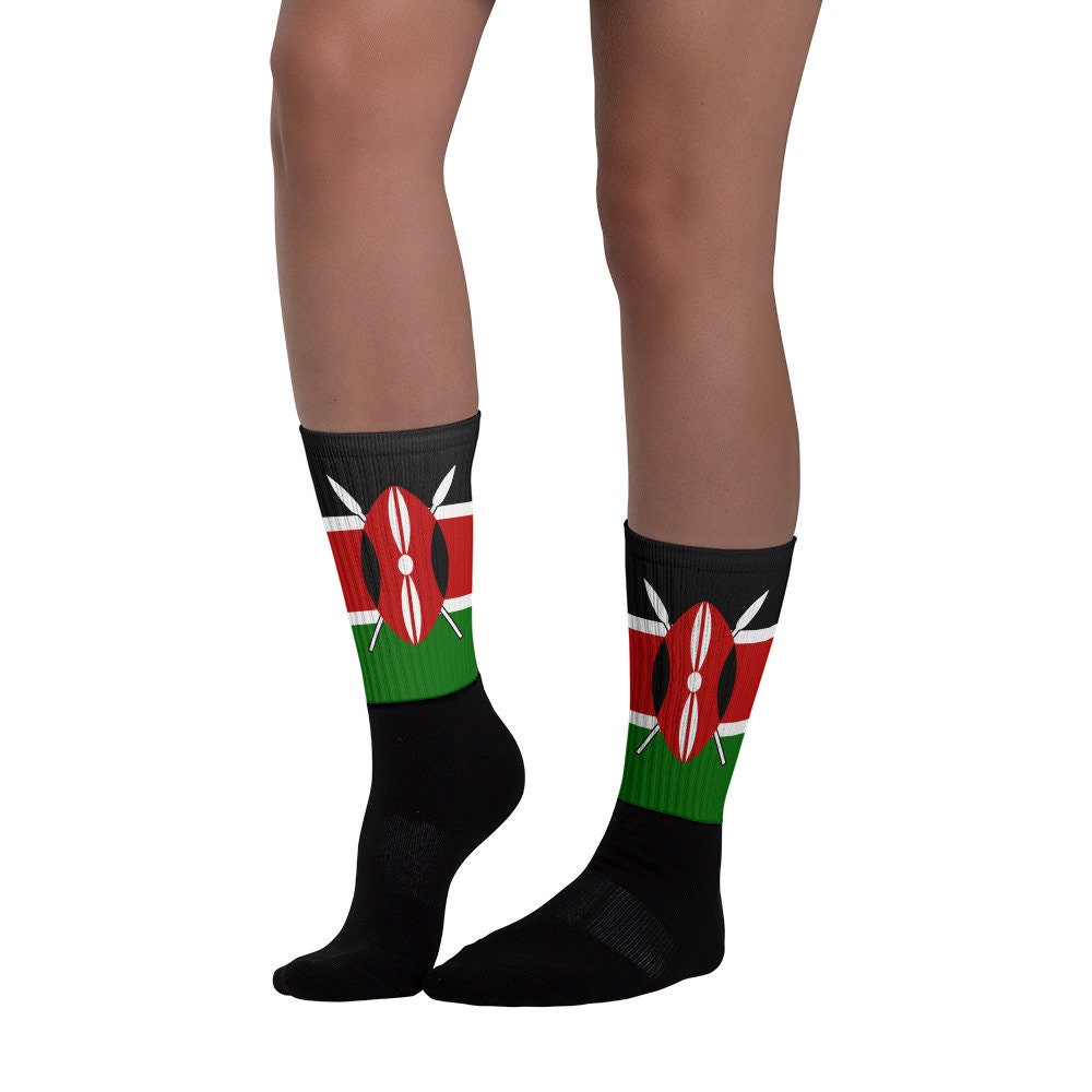 Kenya Flag Socks Maasai Shield & Two Crossed Spears Africa Safari Bantu