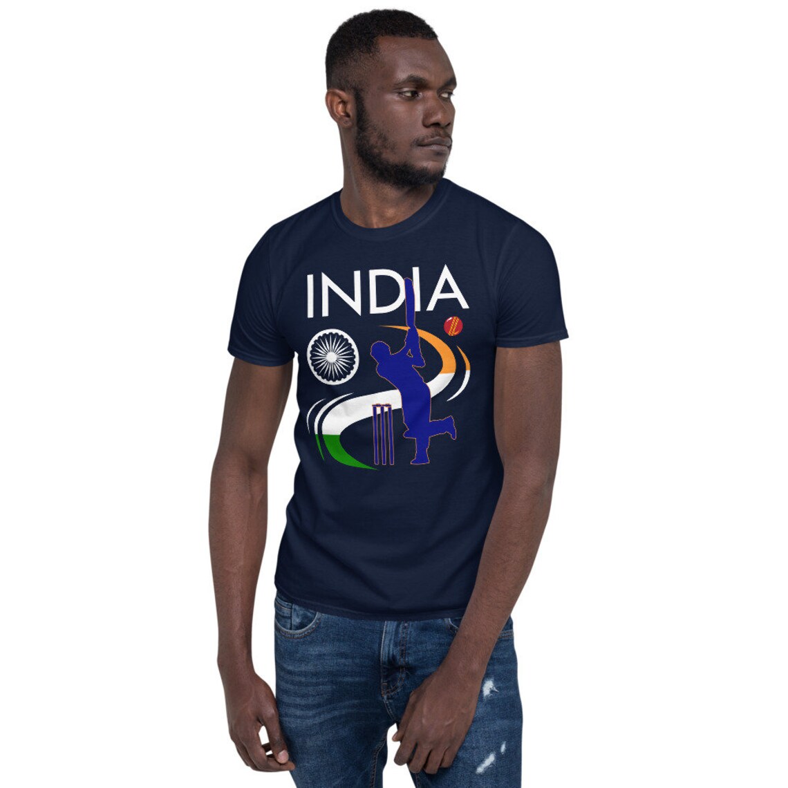 India Cricket Tshirt With Indian Flag & Brush Stroke Etsy