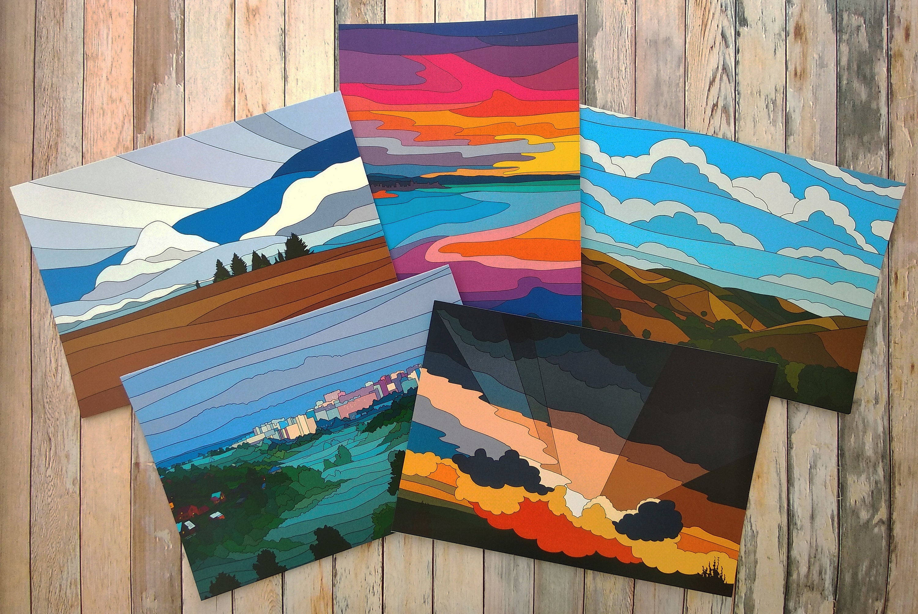 Set of 5 art postcards with landscapes in an original style Etsy