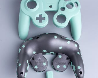 GameCube Custom Controller Shells ~ Minty Stars ~ Custom Painted Shells for OEM Gamecube Controllers
