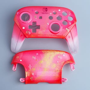 Switch Pro Controller / Shells ~ Pink and Gold Dust ~ Custom Painted Shells for Official Nintendo Pro Controllers