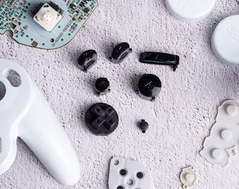 Conjunto de botões pretos para controle de GameCube (ABXY, Start, D-Pad e Z)