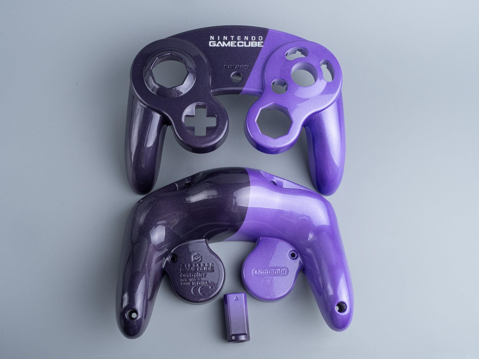 Nintendo GameCube Controller Shell – Glossy Dual Purple – Custom Painted OEM Replacement Housing – Purple GameCube Accessory