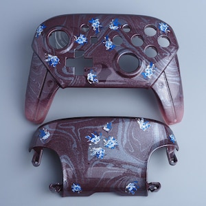 Switch Pro Controller / Shells ~ Granite and Flowers ~ Custom Painted Shells for Official Nintendo Pro Controllers