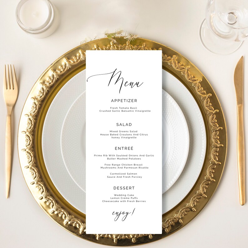 Minimalist Printable Menu Signature Menu Template Modern Etsy