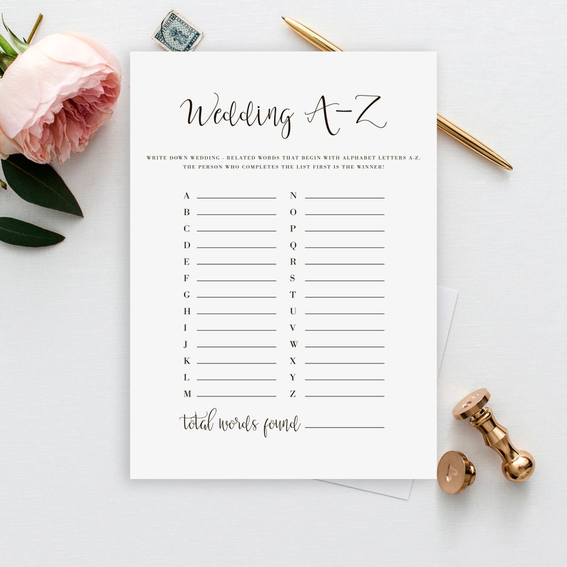 Wedding A-Z Game Bridal Alphabet Game Wedding A to Z - Etsy