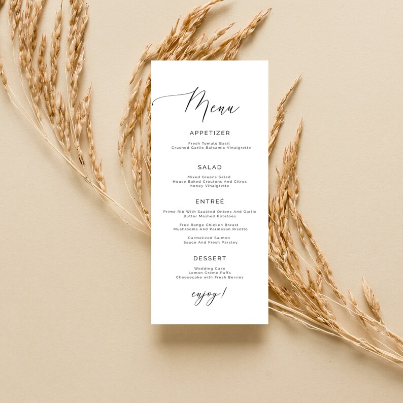 Minimalist Printable Menu Signature Menu Template Modern Etsy