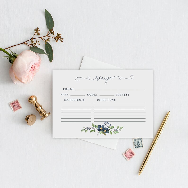 Recipe Card Printable Bridal Shower Printable Recipe Card Etsy