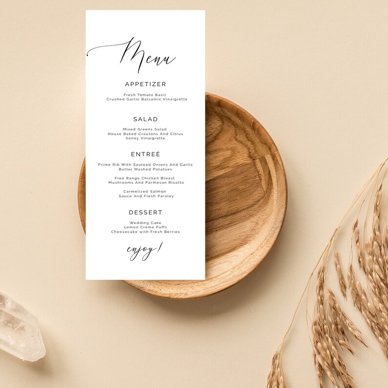 Minimalist Printable Menu Signature Menu Template Modern Etsy