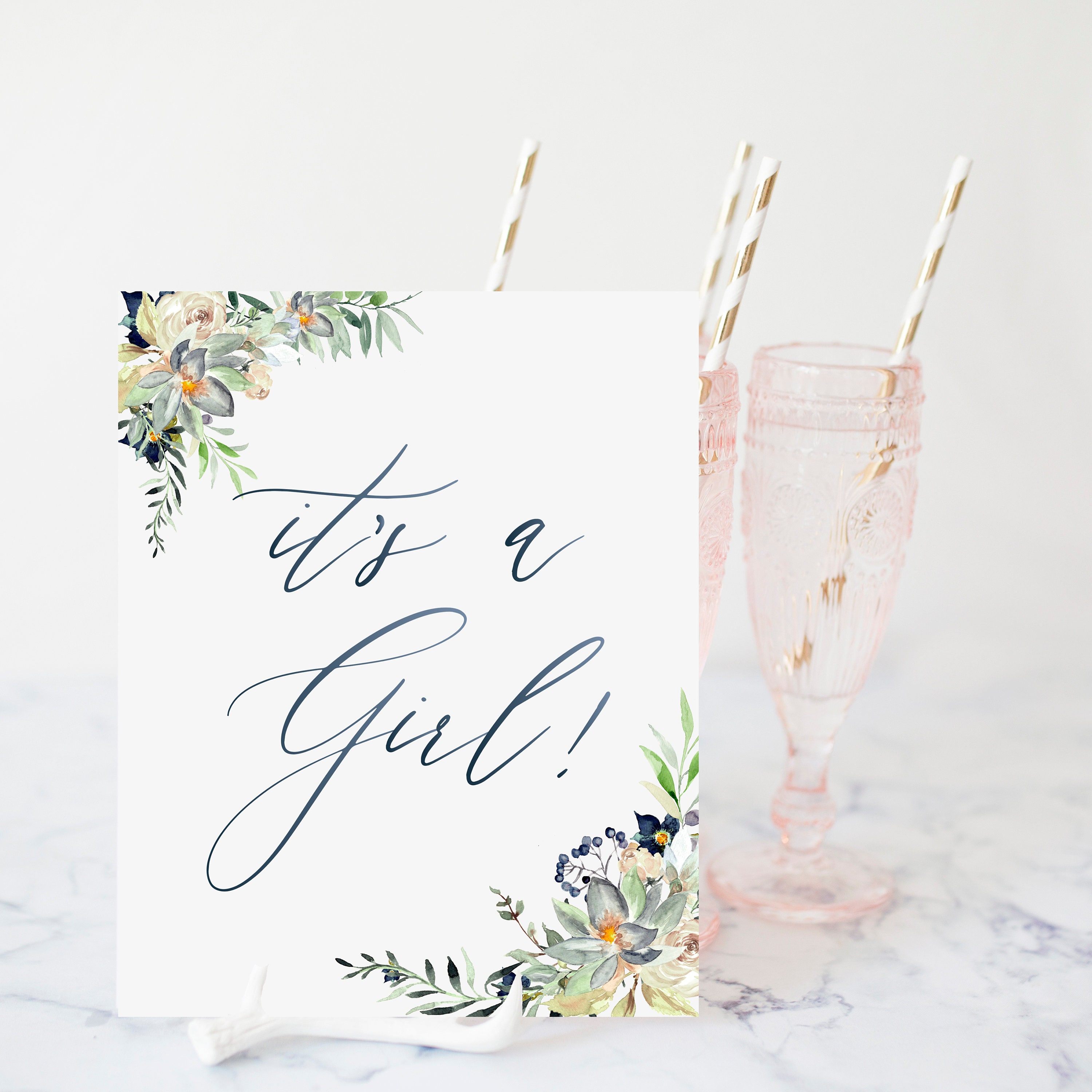 It's a Girl Sign Printable Greenery Its a Girl Sign Its | Etsy