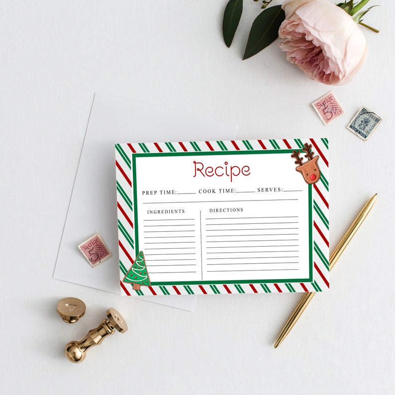 Christmas Cookie Exchange Recipe Card Editable Christmas Etsy