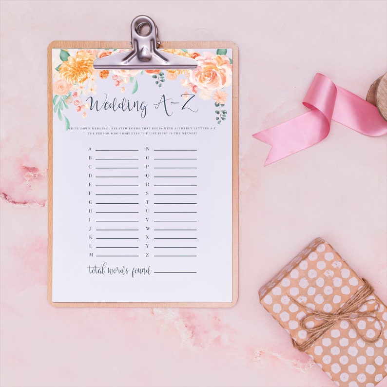 Wedding A-Z Game A Z Game Printable Bridal Alphabet Game | Etsy