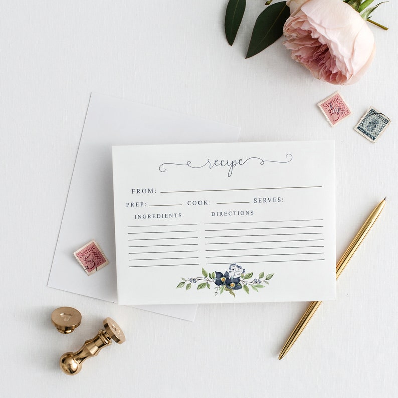 Recipe Card Printable Bridal Shower Printable Recipe Card Etsy