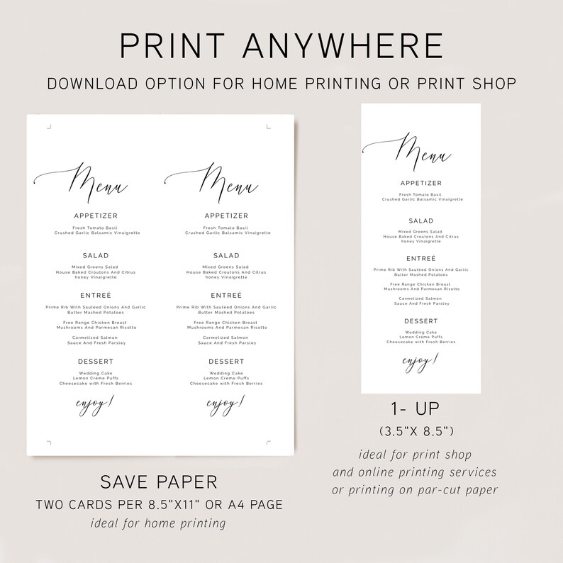 Minimalist Printable Menu Signature Menu Template Modern Etsy