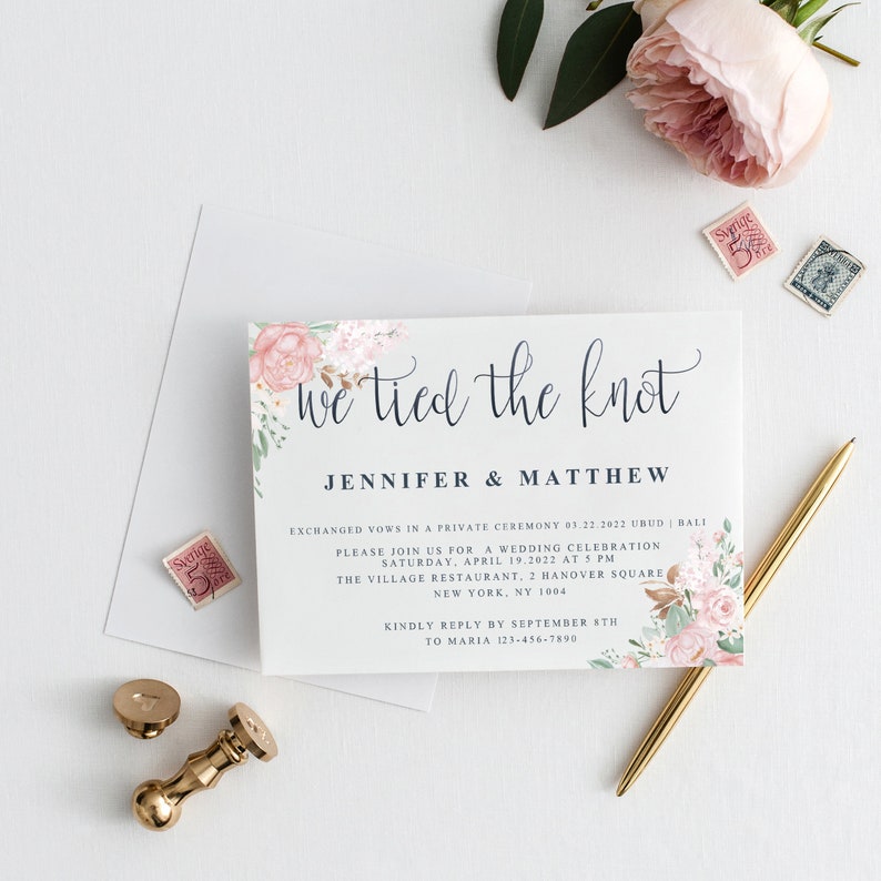 We Tied the Knot Invitation Template Post Wedding Reception Etsy
