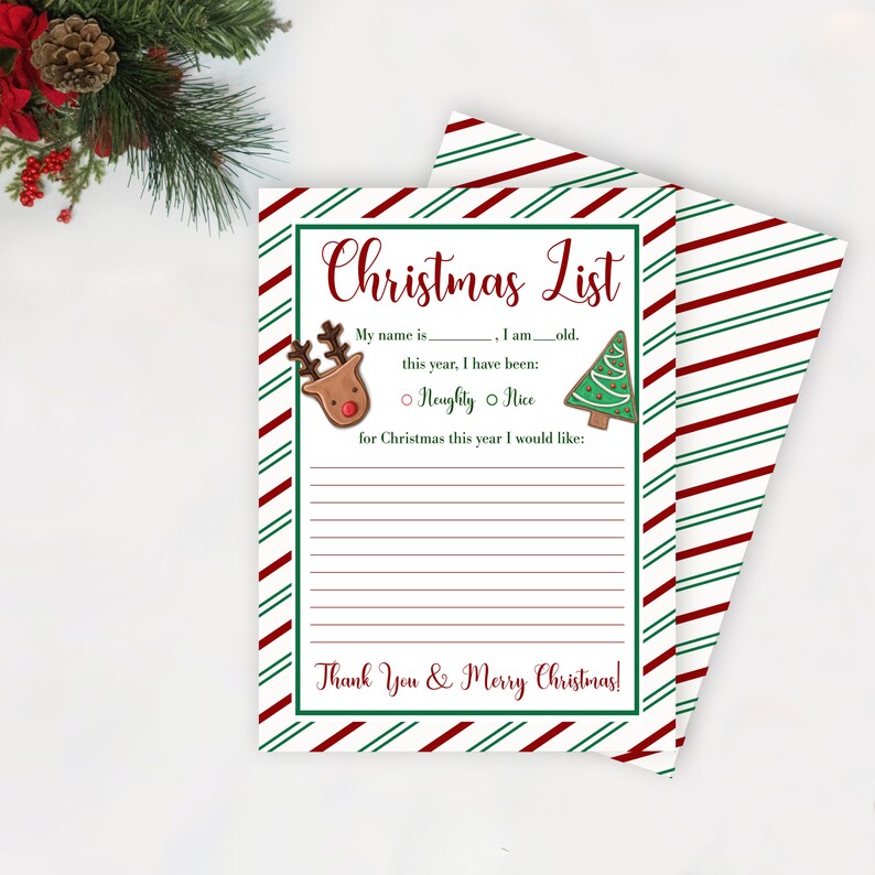 Naughty or Nice Holiday List Dear Santa Letter Christmas Wish List Printable Letter to Santa Letter to Santa Printable Christmas List