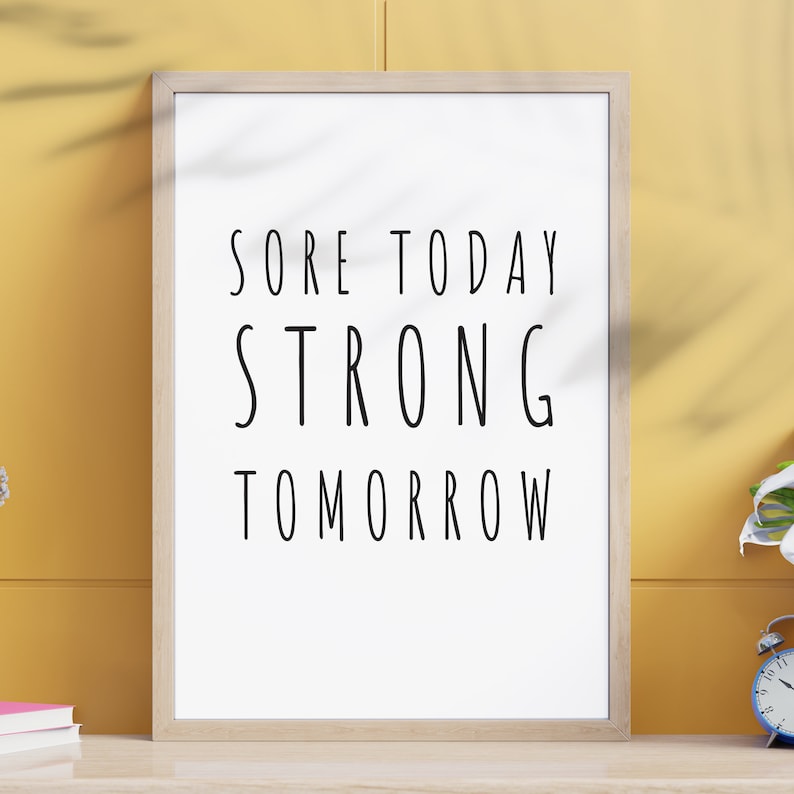 Fitness Art Gym Prints Motivational Wall Decor for Gym Sore Today Strong Tomorrow Print Motivational Sign Printable Minimalist Wall Art