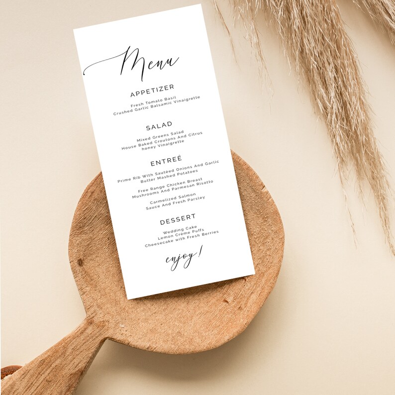 Minimalist Printable Menu Signature Menu Template Modern Etsy