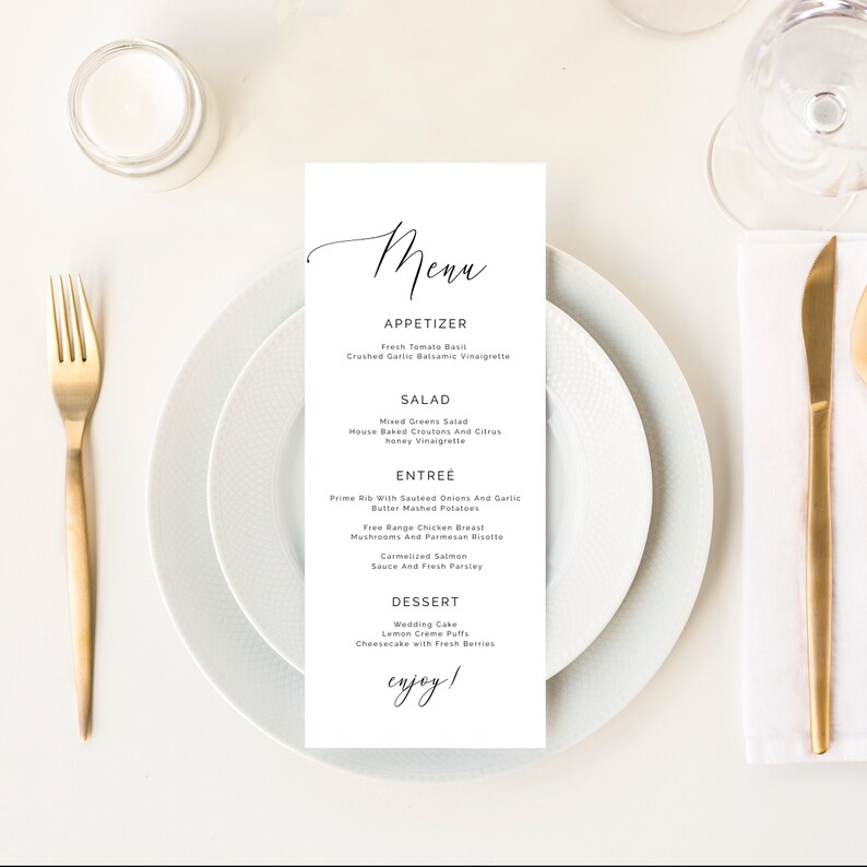 Minimalist Printable Menu Signature Menu Template Modern Etsy
