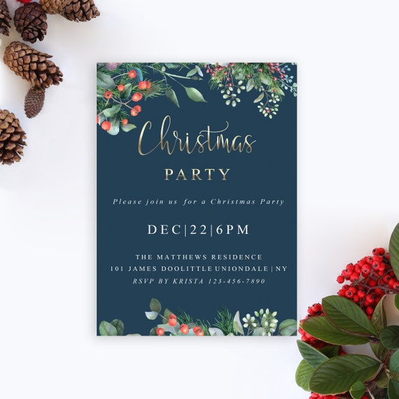 Christmas Invitation Template Holiday Party Invitations | Etsy
