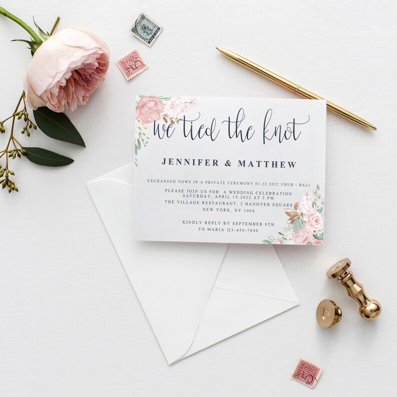 We Tied the Knot Invitation Template Post Wedding Reception Etsy