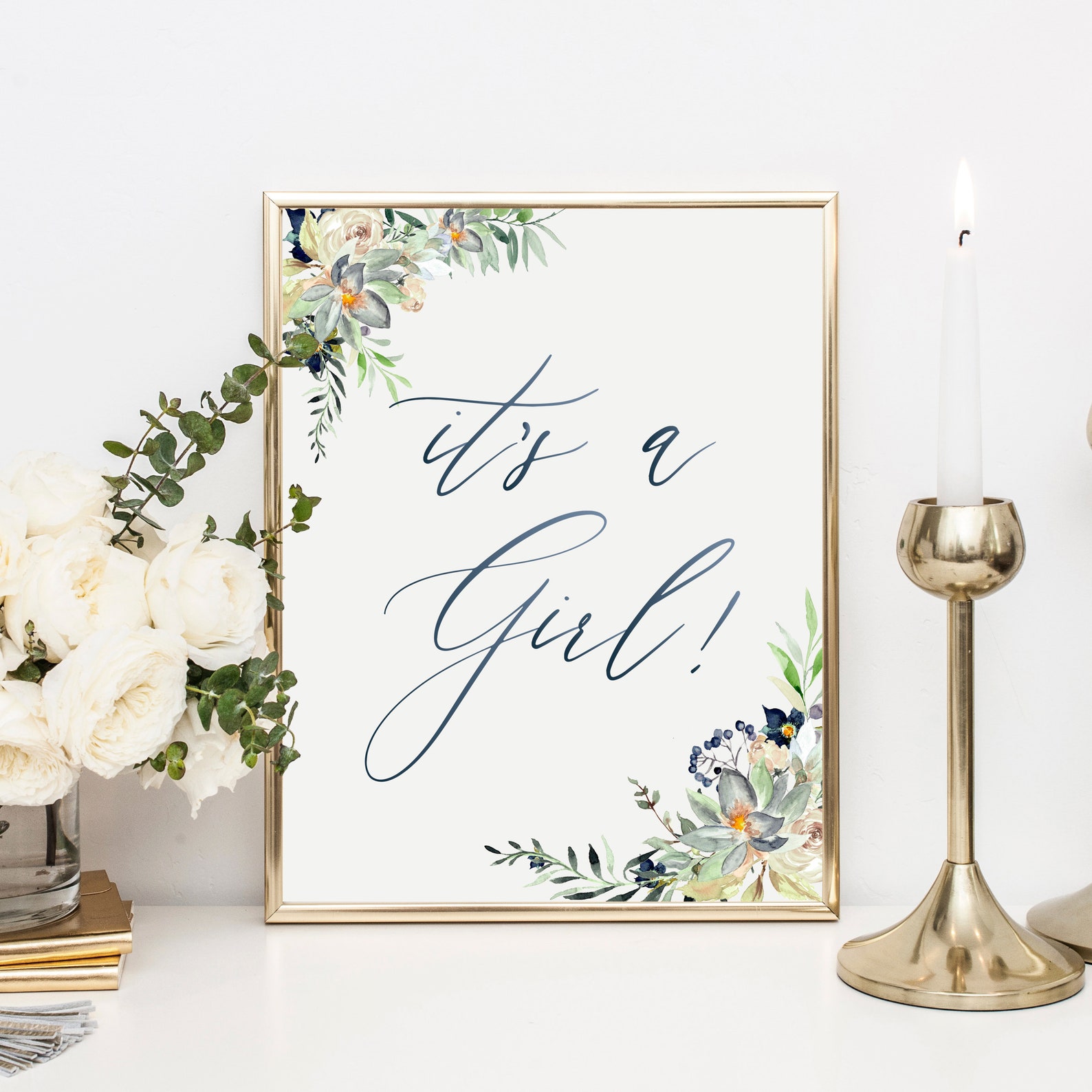 It's a Girl Sign Printable Greenery Its a Girl Sign Its - Etsy
