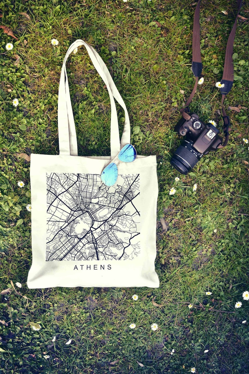 Athens Map Print Athens Greece Map Athens Gifts Athens Print Tote Bag Canvas Bag Cotton Bag Beach Tote Shopping Bag Grocery Bag Market
