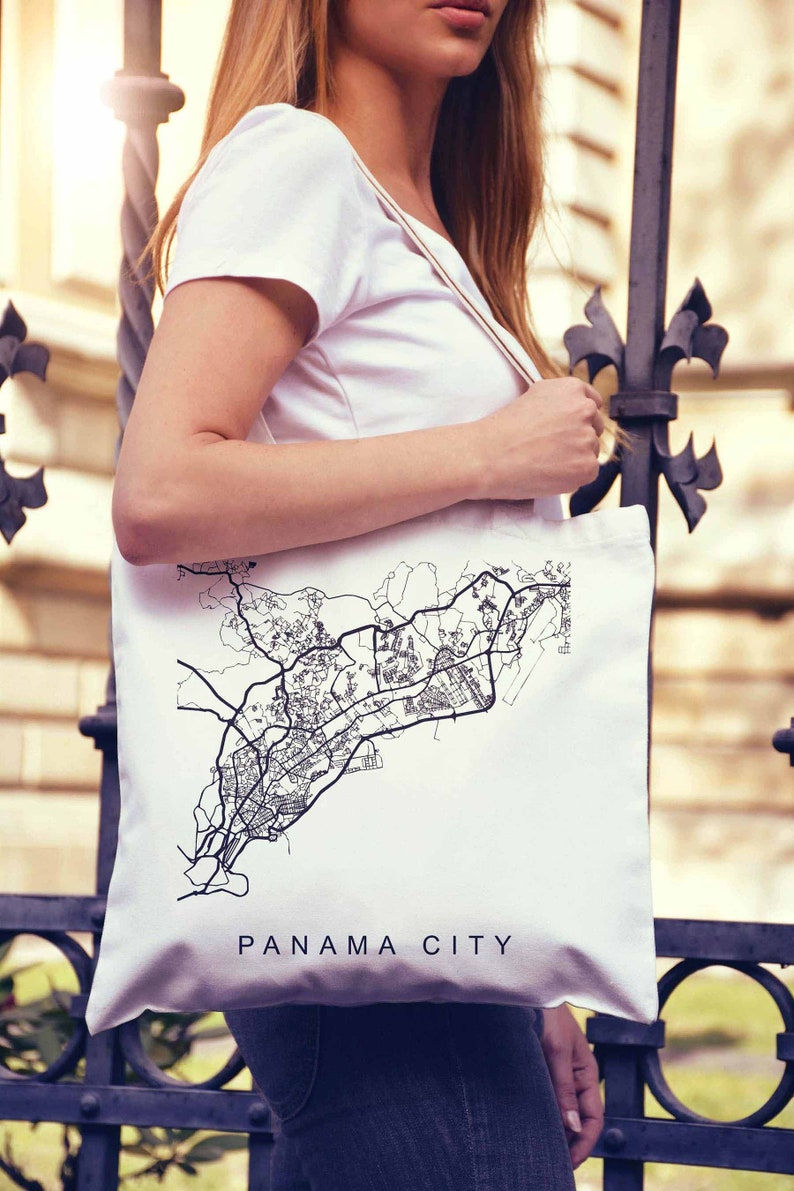 Panama City Map Panama Print Panama Gifts Panama City Gifts Tote Bag Canvas Bag Cotton Bag Beach Tote Shopping Bag Grocery Bag Market Bag