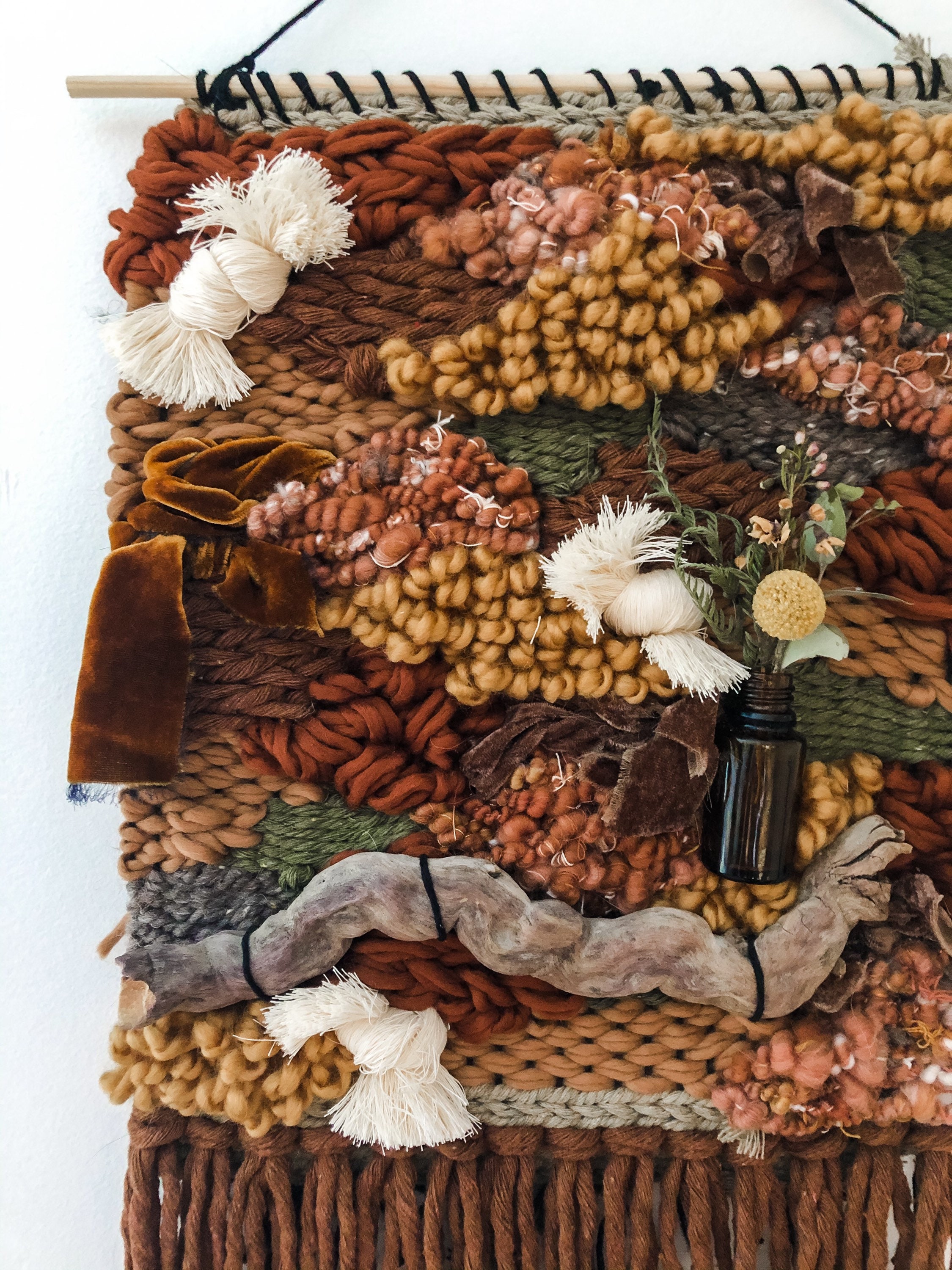 Earth tone weave textured weave with driftwood weaving Etsy