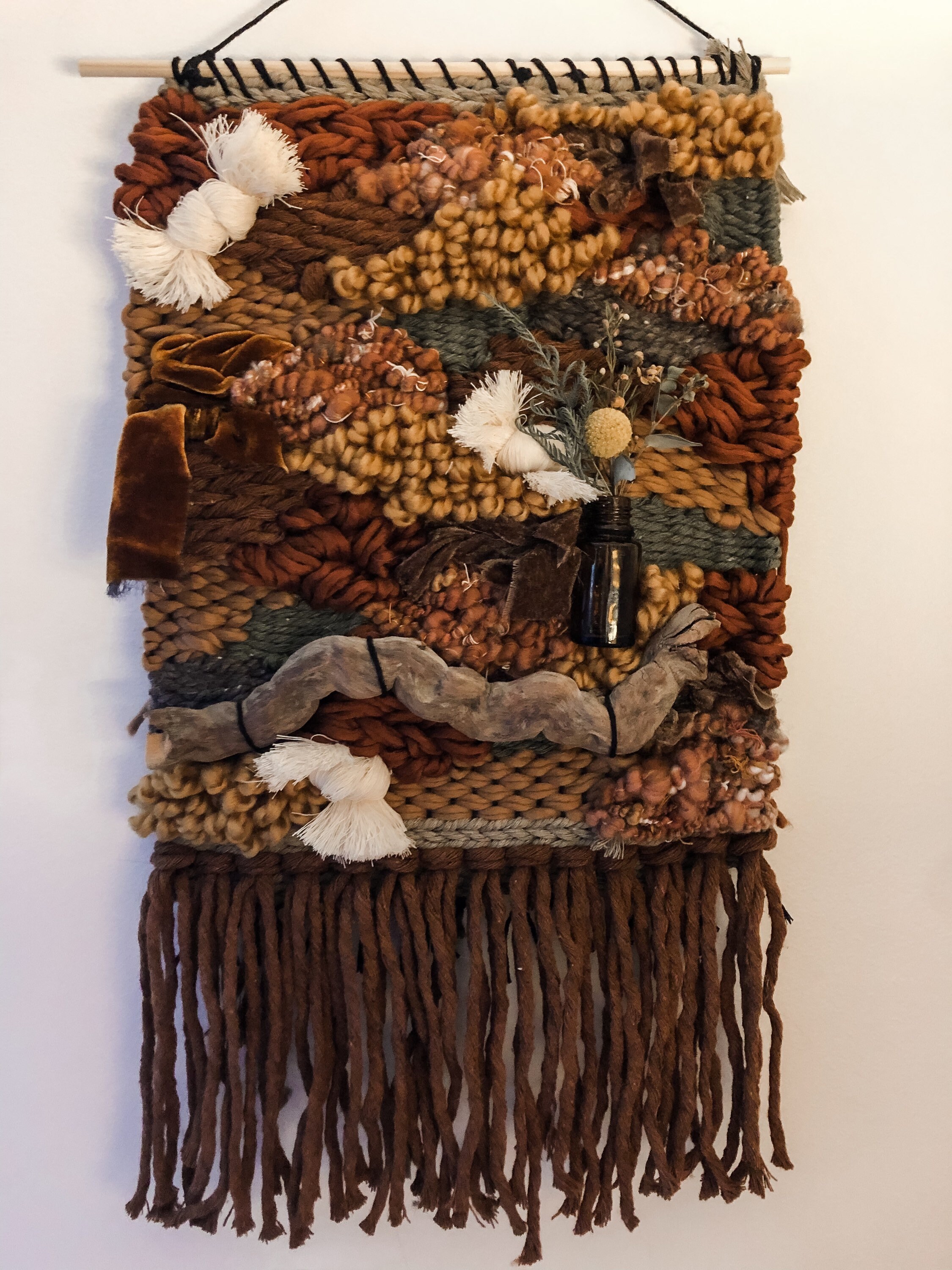 Earth tone weave textured weave with driftwood weaving Etsy