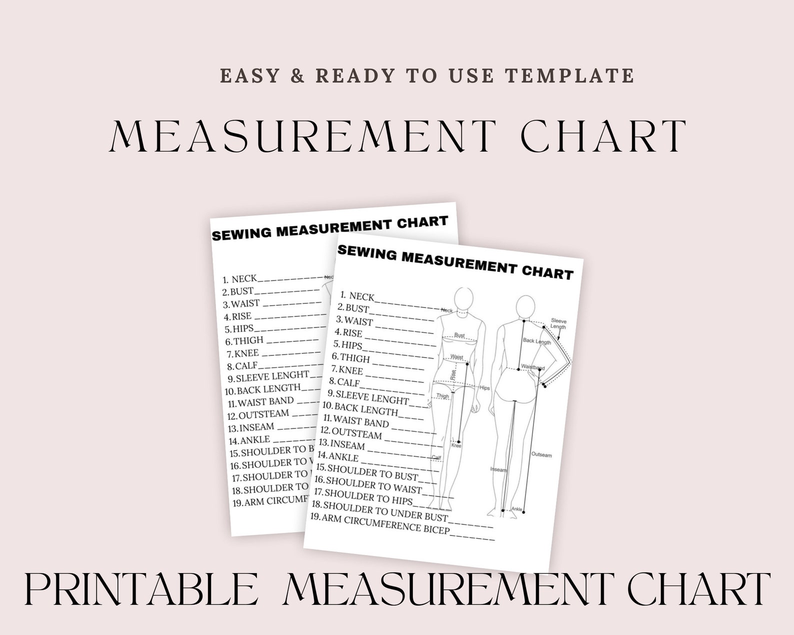 Sewing Measurements Sheet, Detailed Women Body Measurements, Blank ...