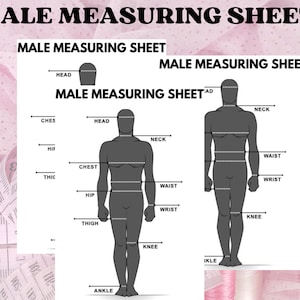 May include: A diagram showing how to measure different parts of the body, including the head, neck, chest, waist, hip, thigh, knee, ankle, and wrist. The diagram includes text labels for each measurement.