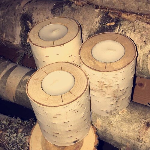 Natural White Birch Wood Candle Holders Rustic Wedding Etsy