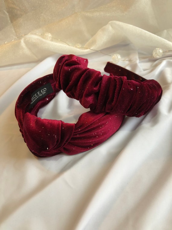 Valentines Day Headband | Burgundy Sparkle Velvet | Burgundy 
