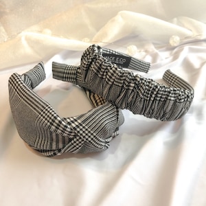 Valentines Day Headband | Houndstooth Twill | Black and White Ruched Headband | Houndstooth Knotted Headband | Handmade Headband