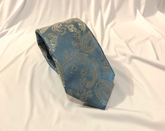 Men’s Necktie in Blue and Gold Paisley | Skinny Tie | Classic Tie | Wide Tie | Necktie and Pocket Square Set | Handmade Necktie