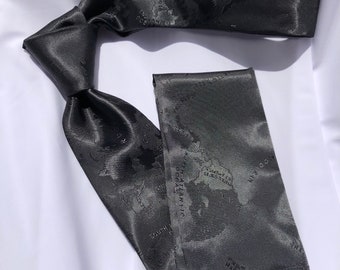 Men’s Necktie in Black Atlas | Skinny Tie | Classic Tie | Wide Tie | Necktie and Pocket Square Set