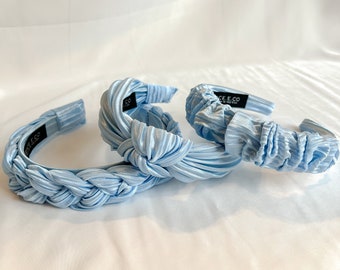 Light Blue Pleat Headband | Light Blue Pleated Headband | Crinkle Top Knot Headband | Scrunchie Headband | Braided Headband | Handmade