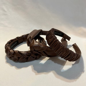 Chocolate Pleather Headband | Faux Leather Headband | Top Knot Headband | Scrunchie Headband | Braided Headband | Brown Fall Headband